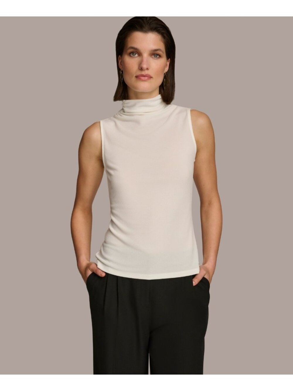 Donna Karan New York Women's Mock-Neck Sleeveless Top Ivory Size M MSRP $69